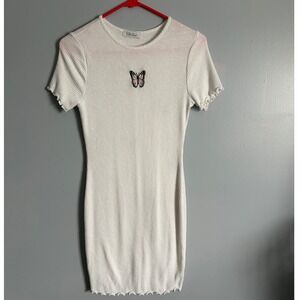 Everly June White Ribbed Butterfly Bodycon Mini Dress Lettuce Trim